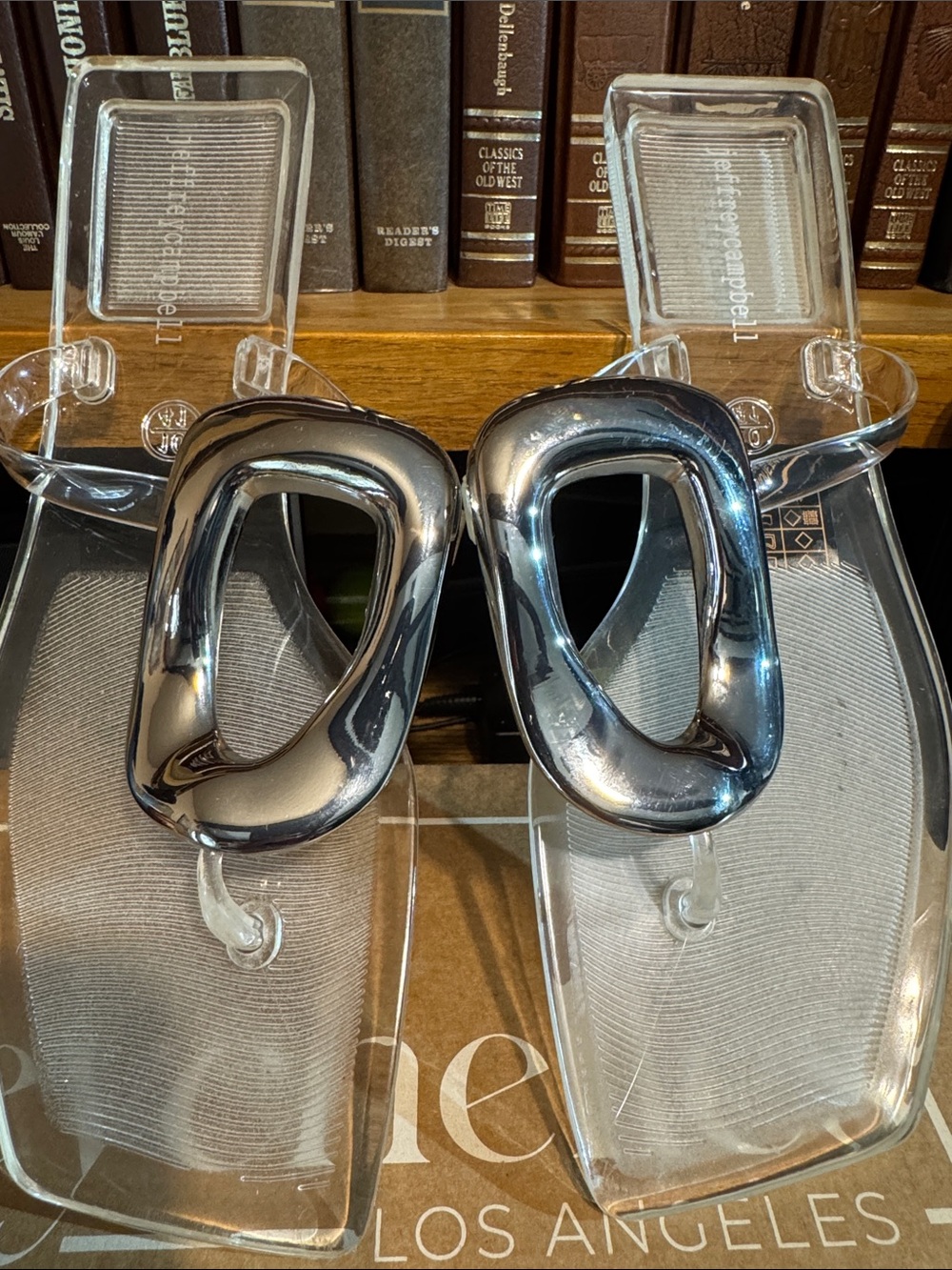 Jeffrey Campbell Clear Sandals with Silver Metallic Accent